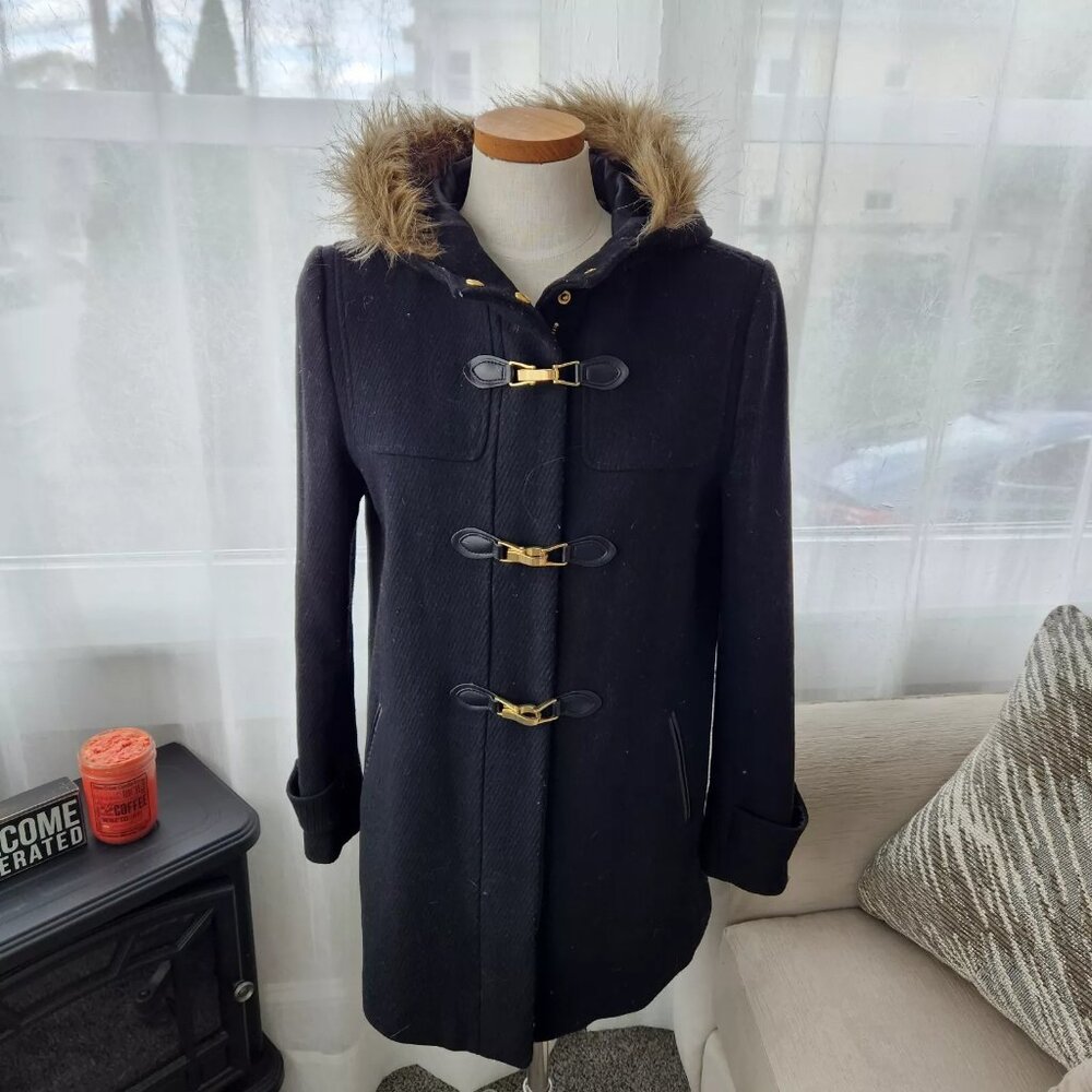 Cole Haan Wool Twill Duffel Coat Black size 10